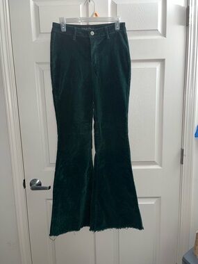 High-Rise Forest Green Corduroy Flare Jeans - Wide Leg